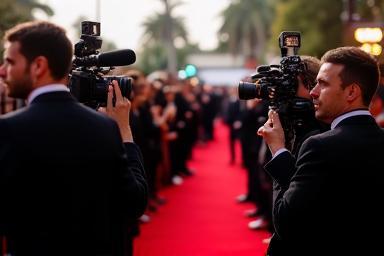 Photographers and reporters gathered at a red carpet event