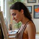 Photo of visual artist Shalini Rao in her studio